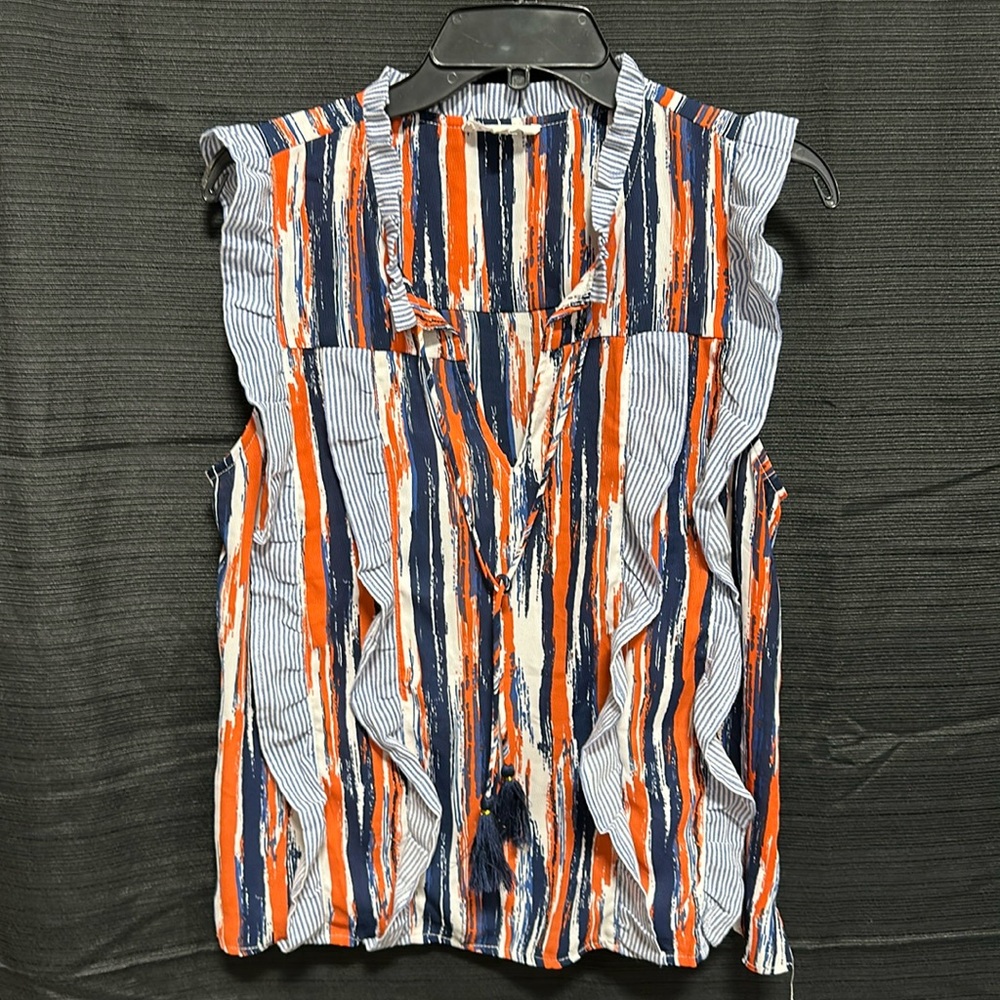 THML women’s striped ruffle‎ sleeve size L top / box 18-4